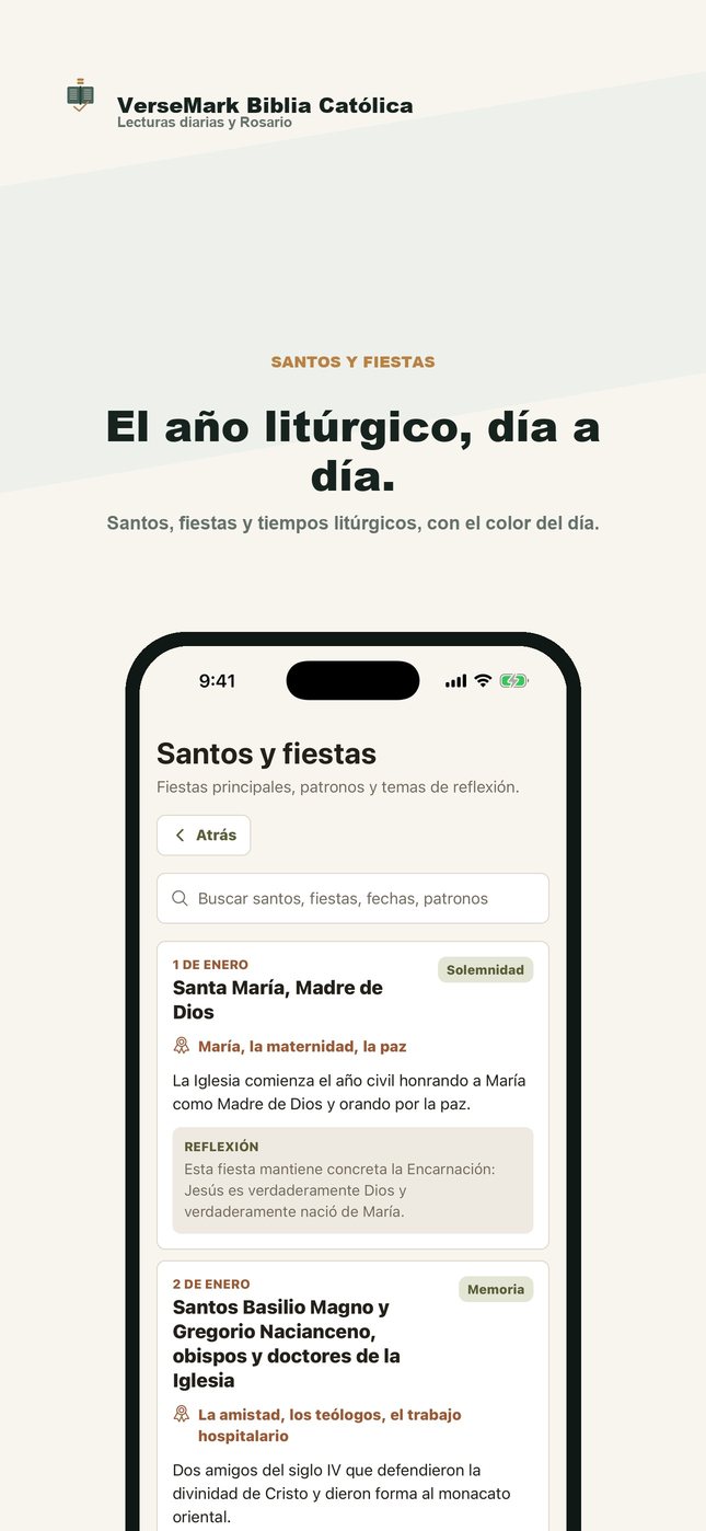 Santos y fiestas en VerseMark Biblia Católica
